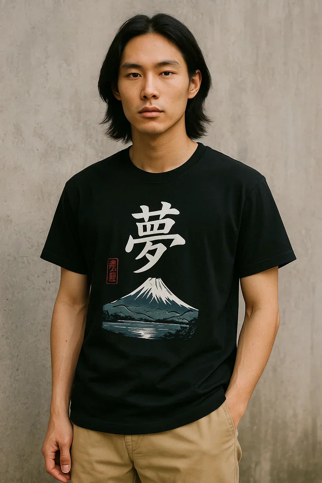 Un homme en t-shirt japonais dans une ruelle de Tokyo