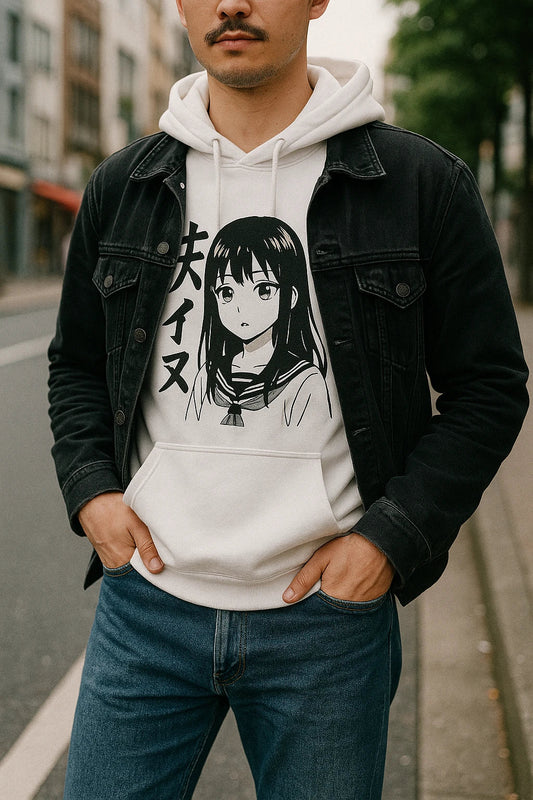 Un homme posent en sweat manga dans un style streetwear