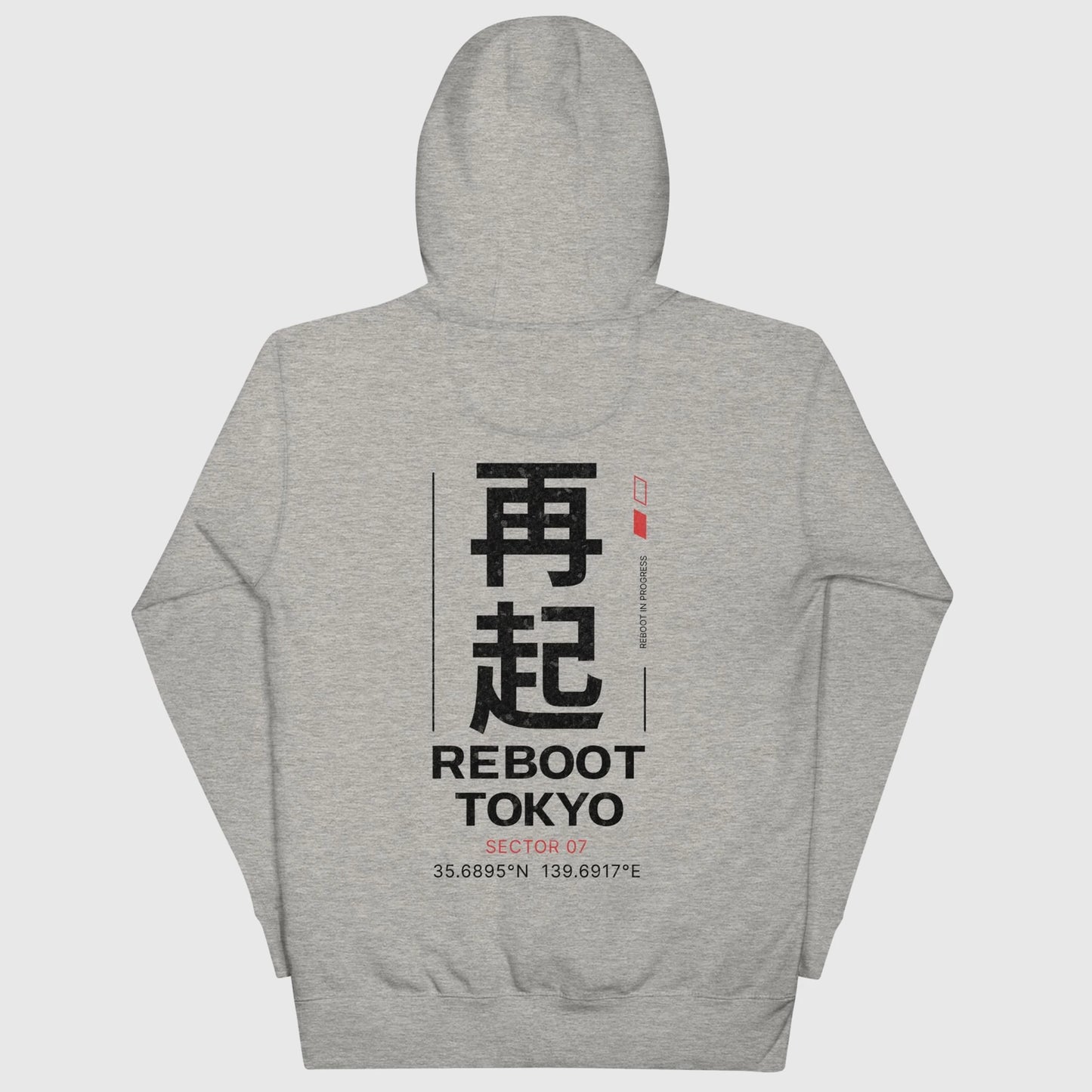 Sweat streetwear noir Reboot Tokyo, inspiration japon cyber et techwear, design sector 07, gris, vue de dos.