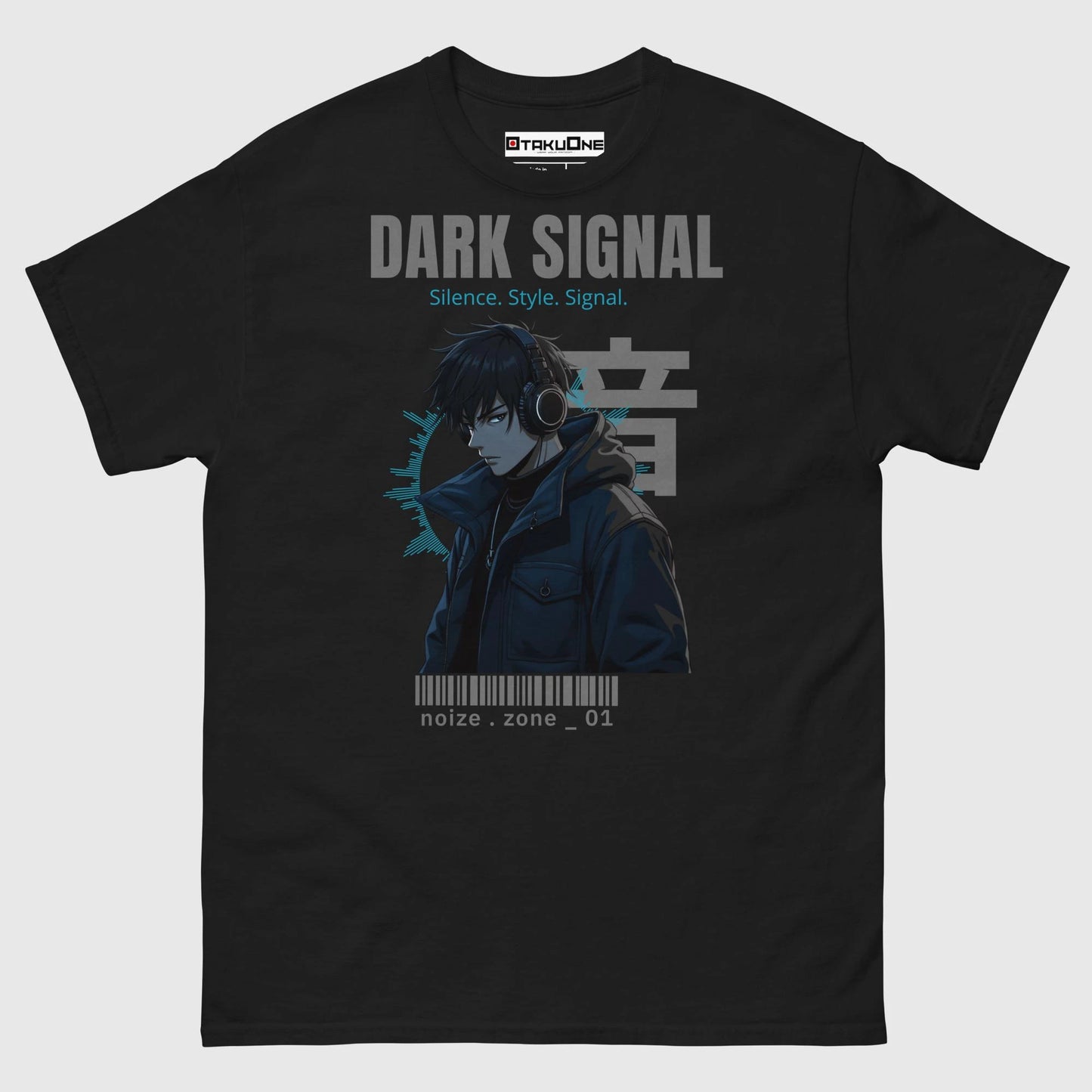 T-shirt manga DARK SIGNAL, look streetwear otaku avec design cyberpunk japonais, noir.