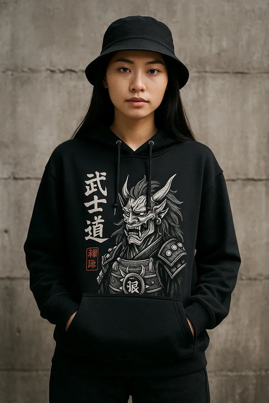 Une jeune femme en sweat streetwear japonais dans une ruelle branchée