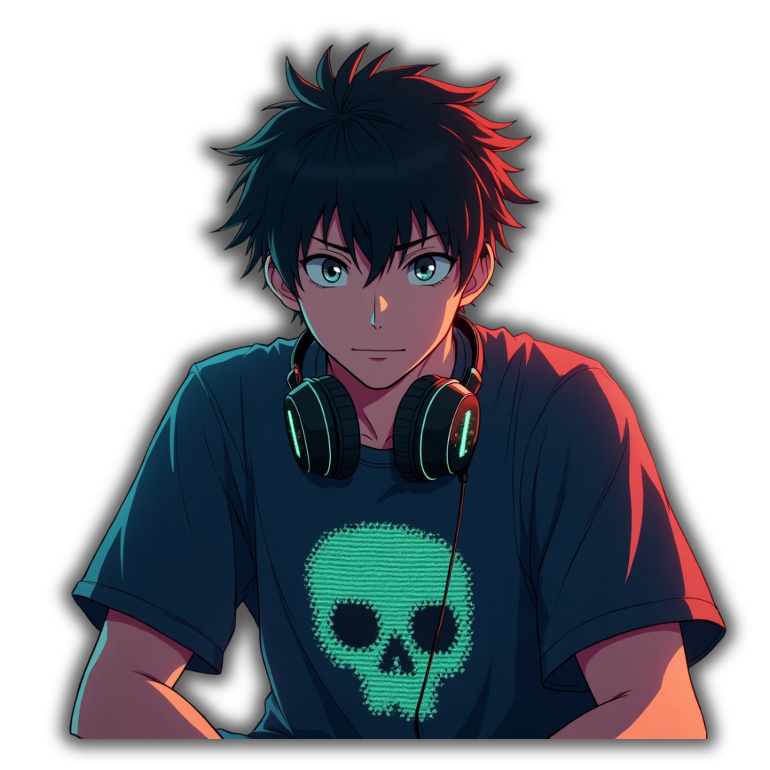 T-shirt gamer otaku avec personnage manga et casque audio