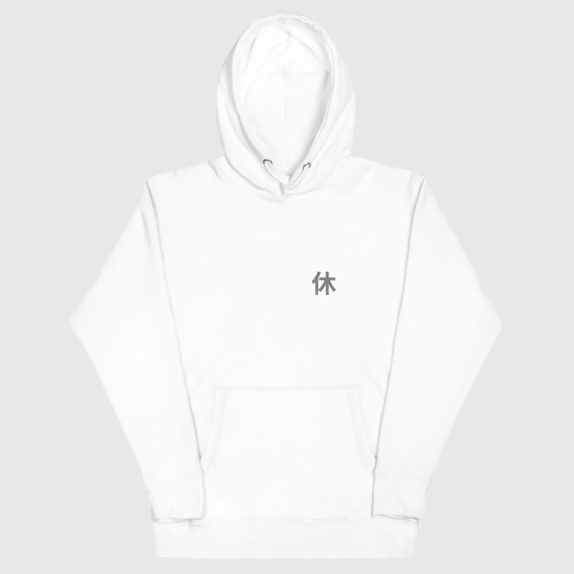 Sweat japonais UNIT-INACTIVE style techwear, design minimaliste noir avec ambiance futuriste Tokyo, blanc, vue de face.