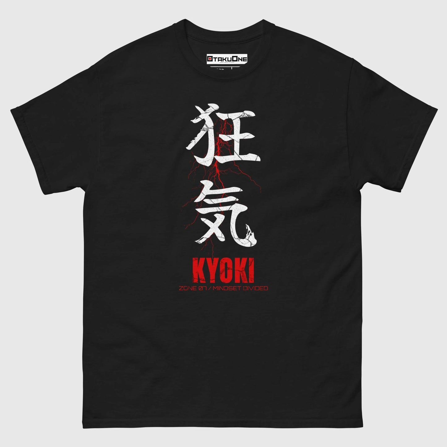 T-shirt streetwear KYOKI, design japonais zone 07, ambiance mentale divisée et artistique, noir.